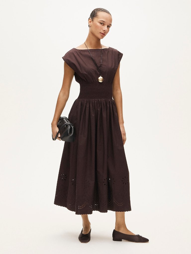 J.Crew Smocked Eyelet-Hem Dress In Cotton Poplin - Xs